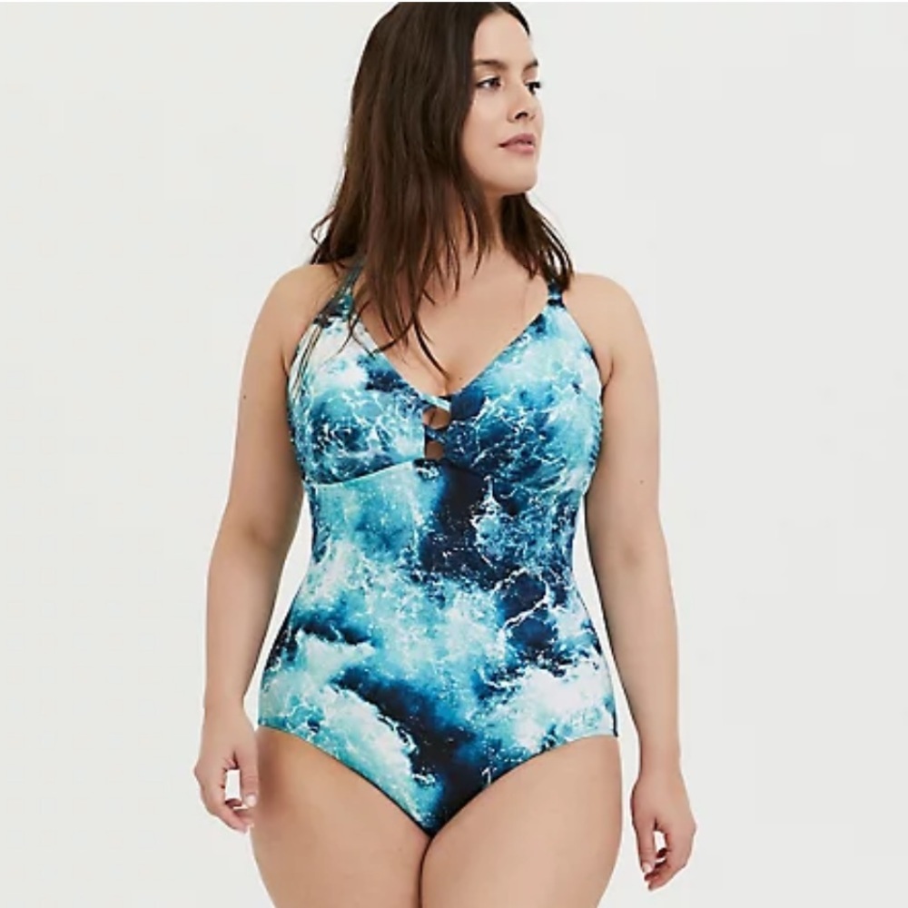 Torrid Blue Ocean Lace Back Wireless One-Piece Swimsuit